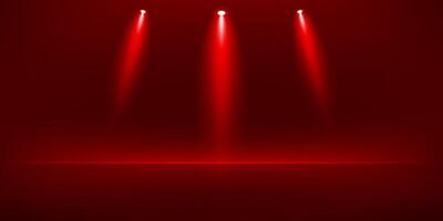 Empty Red studio room background. Empty room with spotlight effect. Use for product display presentation, cosmetic display mockup, showcase, media banner, etc. Studio room concept. illustration vector
