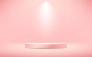 Pink cylinder pedestal podium. Abstract studio room platform design. Empty room with spotlight effect. Use for product display presentation, cosmetic display mockup, showcase, media banner, etc. vector