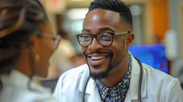 Man With Stethoscope Talking to Woman photo