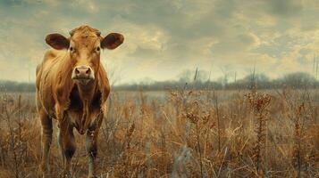 Cow Standing in a Field of Tall Grass photo