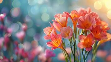 Vase of Pink Flowers on Table photo