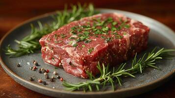 Plate of Raw Meat With Herbs photo