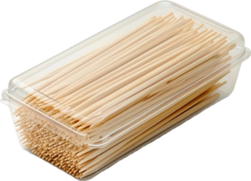 Box of Wooden Toothpicks in Clear Container. png