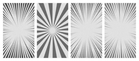 Set of comic book pages with black lines isolated on background. Template with flash explosion rays effect texture. illustration vector