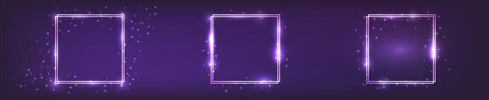 Neon double square frame with shining effects vector