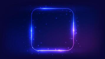 Neon rounded square frame with shining effects vector