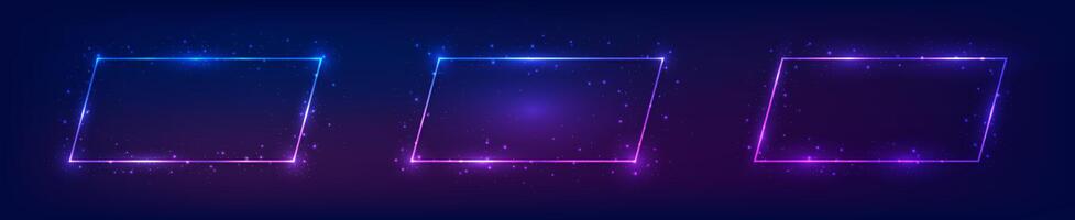 Set of neon frames with shining effects vector