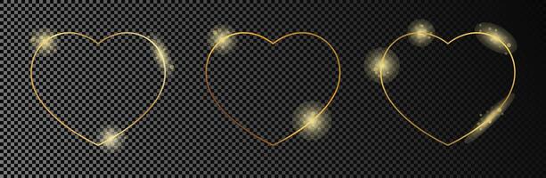 Gold glowing heart shape frame vector