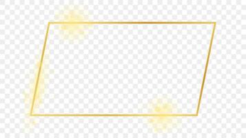 Gold glowing rectangular shape frame isolated on background. Shiny frame with glowing effects. illustration. vector