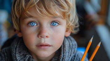 de cerca de niño con azul ojos foto