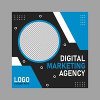 blue and black social media post design for company promotions. vector