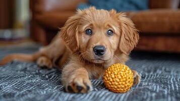 Puppy Resting on Floor With Toy photo