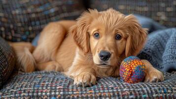 Puppy Resting on Floor With Toy photo