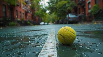 Tennis Ball in Middle of Street photo