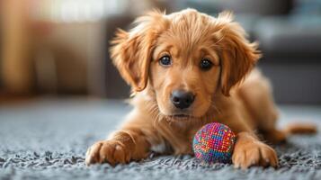 Puppy Resting on Floor With Toy photo