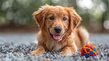 Puppy Resting on Floor With Toy photo