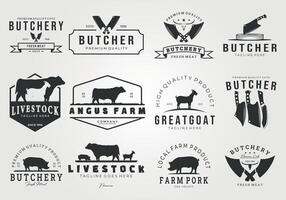 paquete de logo granja y Carnicero Clásico ilustración diseño vector