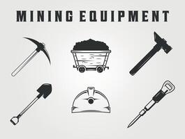set of mining illustration icon template, bundle icon of mining equipments, sign or symbol for business vector