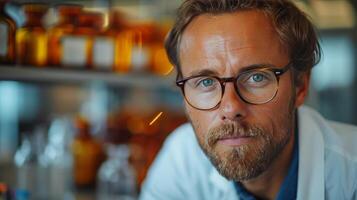 Man Sitting at Bar in Front of Bottles photo