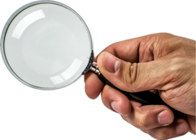 Hand Holding Magnifying Glass Close-up. png