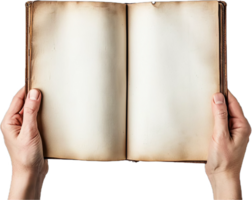 Hands Holding Open Vintage Book. png