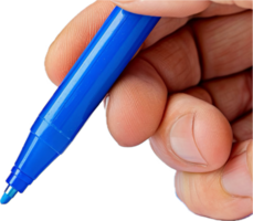 Hand Holding Blue Pen for Writing. png