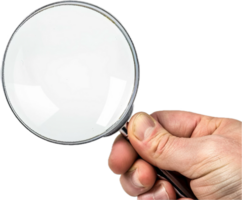 Hand Holding Magnifying Glass Close-up. png