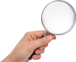 Hand Holding Magnifying Glass Close-up. png