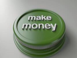 A green button with the words make money printed on it photo