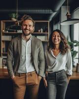 A man and a woman standing side by side in a relaxed posture photo