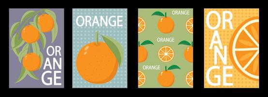 conjunto de etiquetas, carteles y precio etiquetas de frutas, naranja en un brillante minimalista estilo. vector