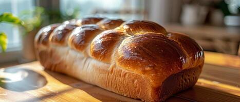 Loaf of Bread on Wooden Table photo