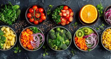 Table With Various Vegetable-filled Bowls photo