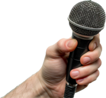 main en portant une noir microphone. png