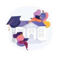 an illustration of a woman sitting on a chair with a laptop and a graduation cap vector