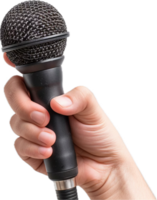 Hand Holding a Black Microphone. png