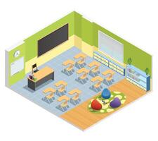 isometric classroom with teacher and students vector