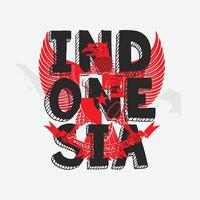 illustration of typography Indonesia and Garuda bird with background map vector