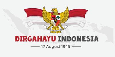 Indonesia Independence Day typographic illustration of Indonesian birds and Garuda with a map background vector