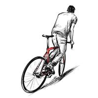 Drawing of a boy skid the red fixed gear bicycle vector