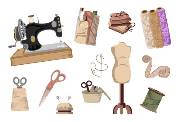 Vintage Sewing Tools and Accessories Collection Illustration
