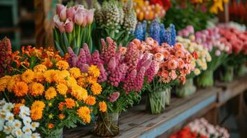 Colorful Variety of Flowers on a Table photo