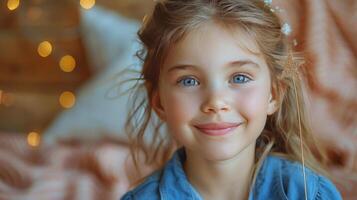 pequeño niña vistiendo tiara y sonriente foto