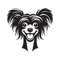 An Amused Chinese Crested Dog face Illustration in black and white vector