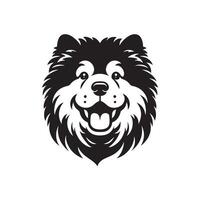 An Enthusiastic Chow Chow Dog face Illustration in black and white vector