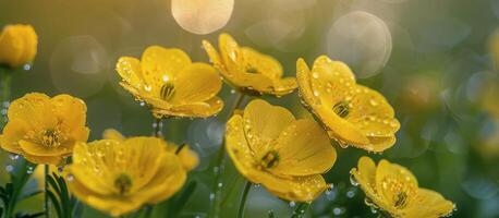 Yellow Flowers Covered in Water Droplets photo