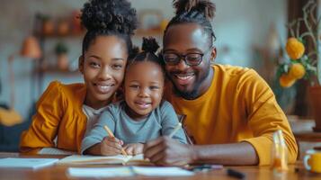 A Man, Woman, and Child Sitting at a Table photo