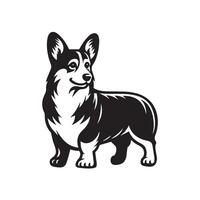A dignified Welsh Corgi Dog face Illustration in black and white vector