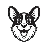 An Excited Welsh Corgi Dog face Illustration in black and white vector