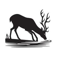 A Deer Drinking Water Illustration in black and white vector